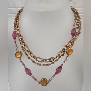 Vintage Ann Klein multi strand GP Chain Necklace crystals colored beads